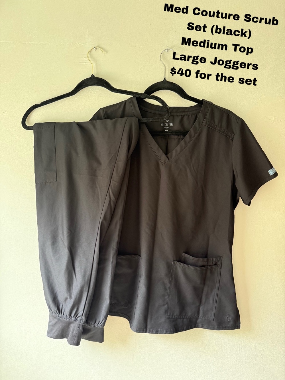 Med Couture Black Scrub Set — V-Neck Top & Jogger Pants